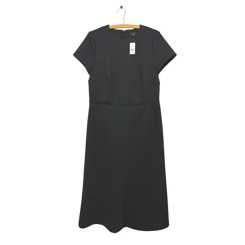 Ann Taylor Womens Black Double Knit Midi Flare Dress Size 12 NEW - Picture 4 of 14